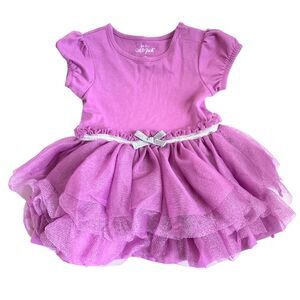 CAT & JACK Baby Short Sleeve Tulle Dress Purple Glitter 12 Months Ballerina Bow
